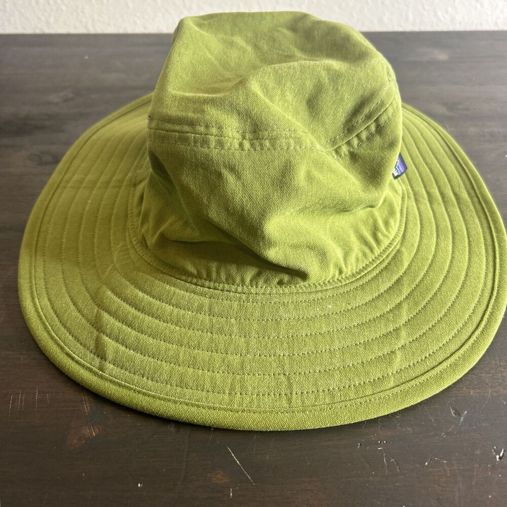 Patagonia Fishing Hat Green/Brown Wide Brim Safari Boonie Bucket Sun Hat Size L